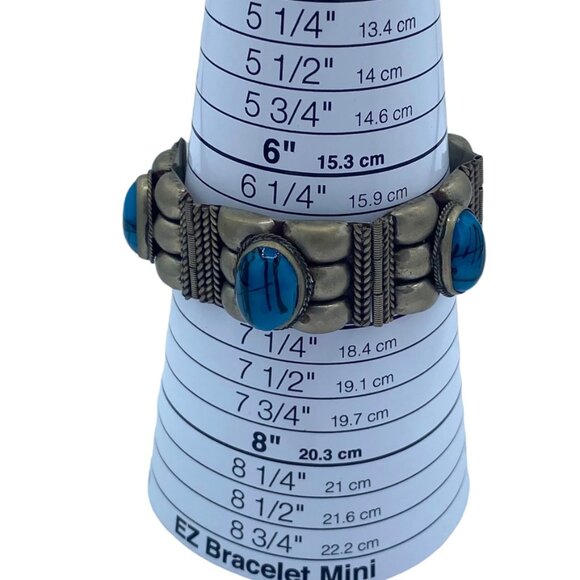 Alpaca Mexico Statement Bracelet Blue Cabochon Stones - Picture 4 of 8